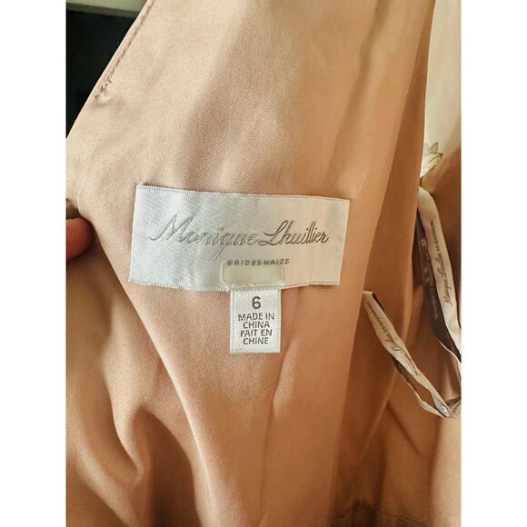 MONIQUE LHUILLIER Pink Floral Crepe Short Sleeve Floral Gwen Gown Size 6 - Picture 11 of 14